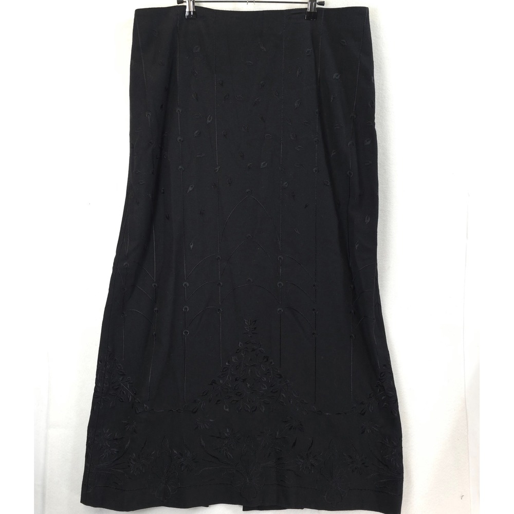 Talbots Maxi Skirt Embroidered Wool Blend Black Womens 16 Dark Academia Luxury